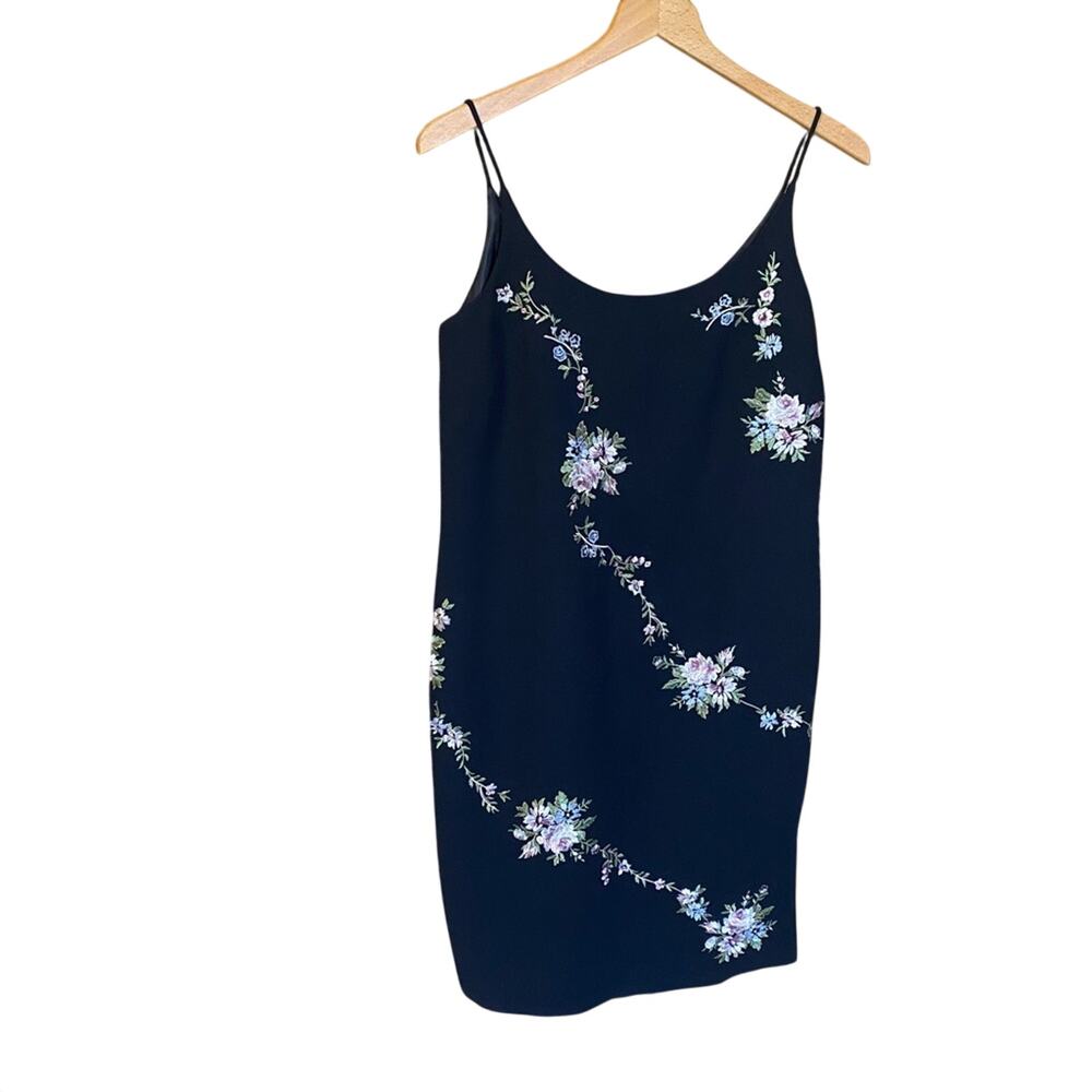 Vintage Y2K dressbarn Floral Embroidered Black Slip Dress phoebe buffet size 6
